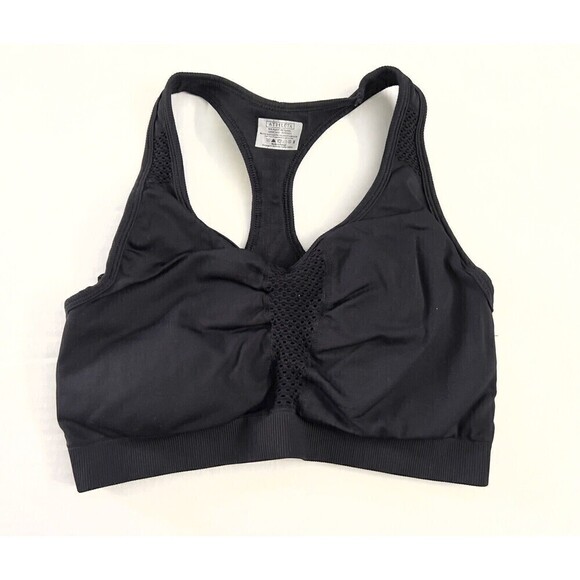Athleta Seamless Sports Bra Laser Cut Black Removable Pads High Impact Size Med - Picture 1 of 6